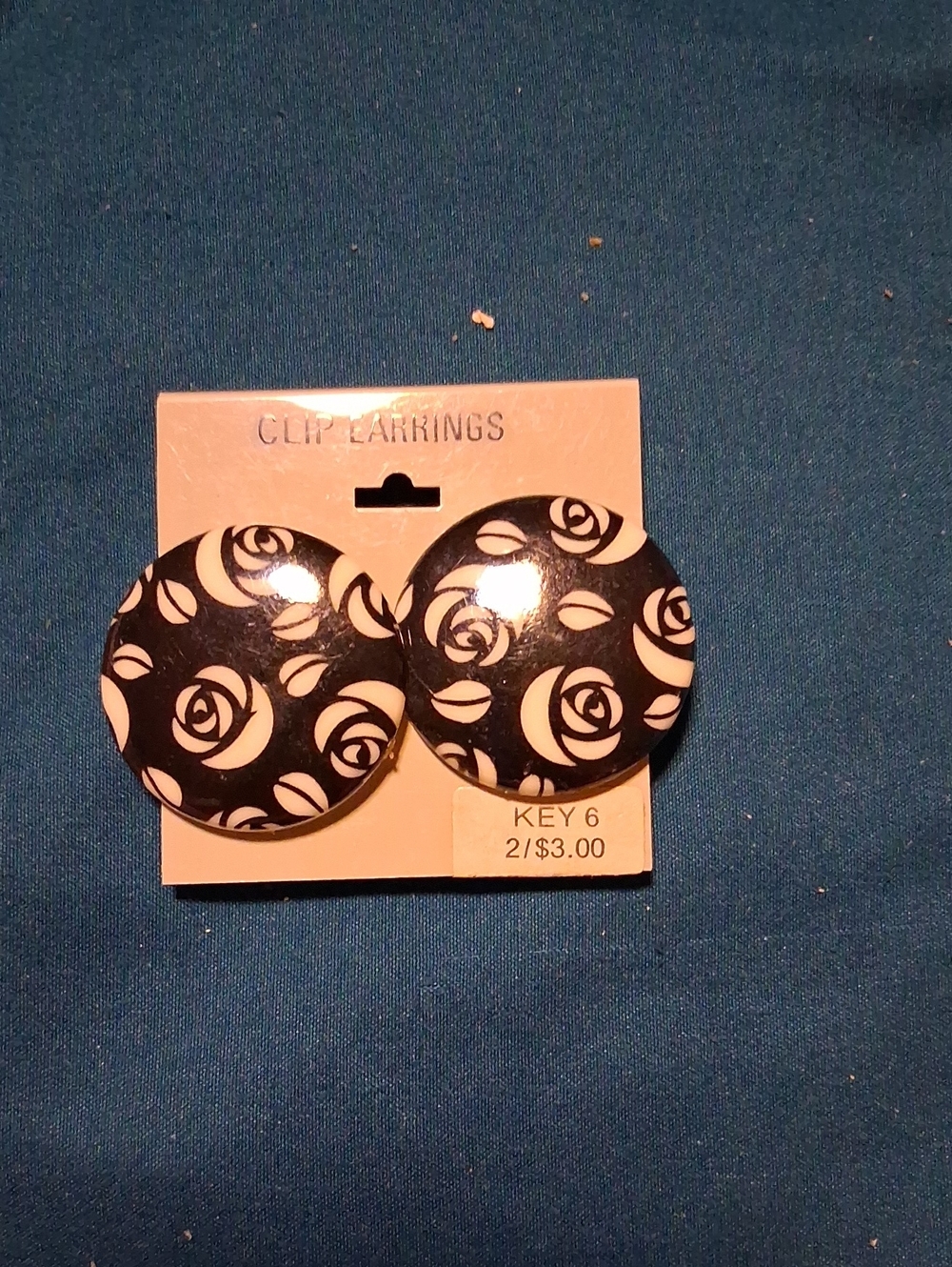 Black Floral Round Clip-On Earrings - Unbranded